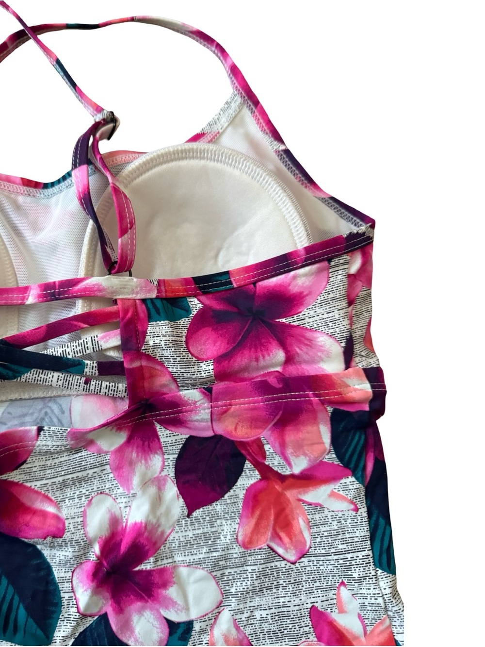 Krista Sport Tankini Top Pink Floral UPF 50+ Cross Back Built-In Bra NWT - Picture 9 of 16